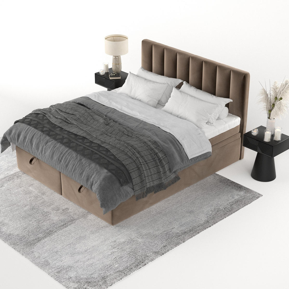 BOXBETT Lume 160/200 cm Braun im Paros Stoff - Schwarz/Braun, Holz/Holzwerkstoff (160/200cm) - AltaBeds