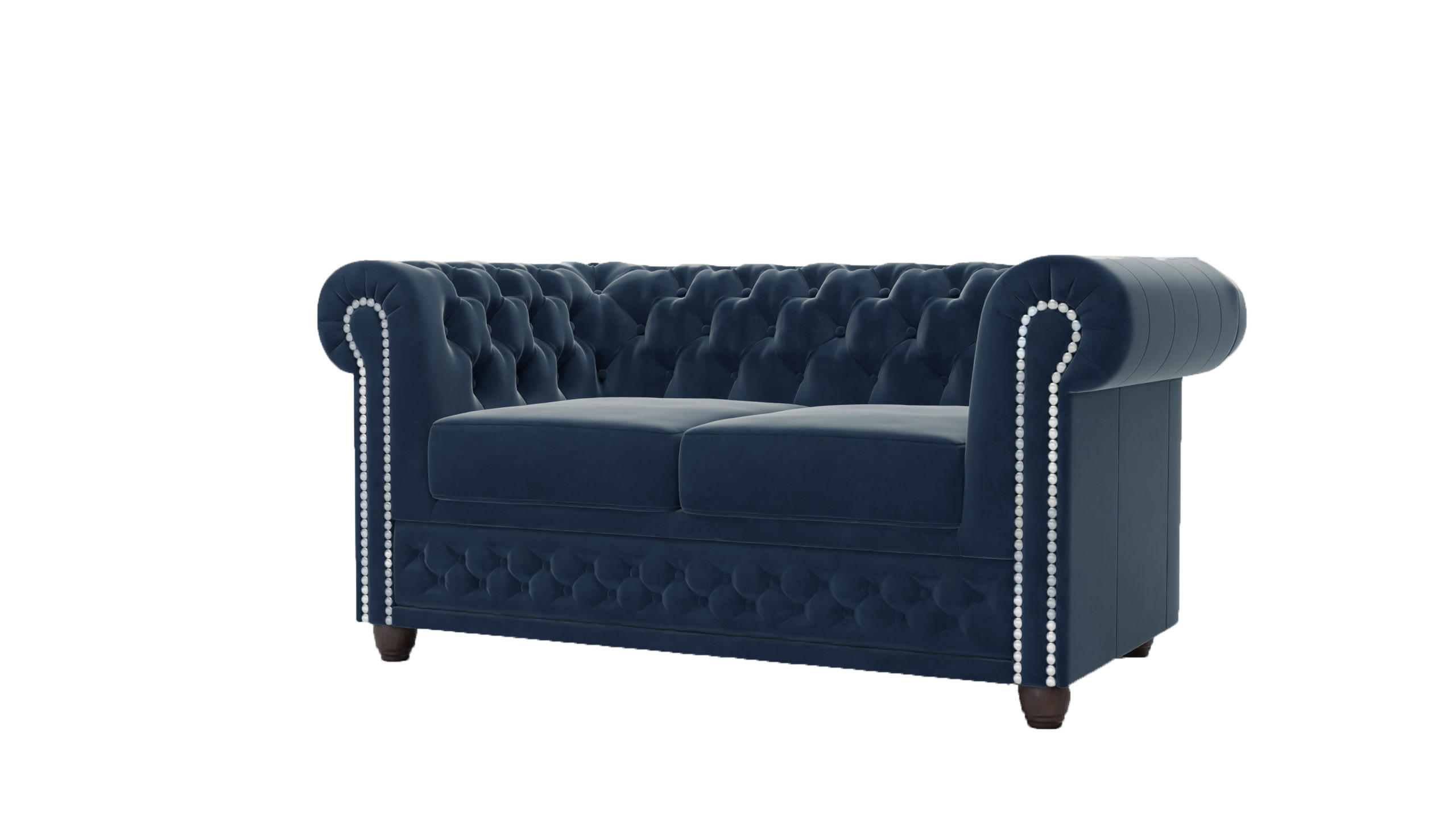 CHESTERFIELD-SOFA 2-Sitzer Nyx Marineblau Samt - Dunkelblau/Braun, Holz/Textil (148/72/86cm) - S-Style Möbel