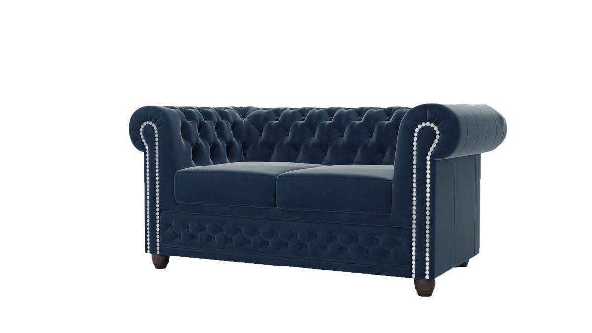CHESTERFIELD-SOFA 2-sitzer mit Schlaffunktion Nyx Marineblau Samt - Dunkelblau/Braun, Holz/Textil (148/72/86cm) - S-Style Möbel
