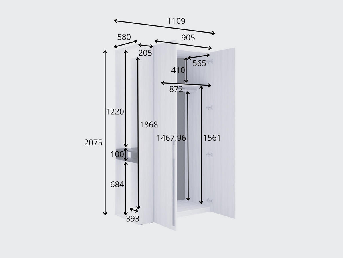 DREHTÜRENSCHRANK FERYN 110,9/207,5/58cm 2-türig mit Spiegel Sonoma Eiche - Sonoma Eiche, Holzwerkstoff (110.9/207.5/58cm) - MASSENO