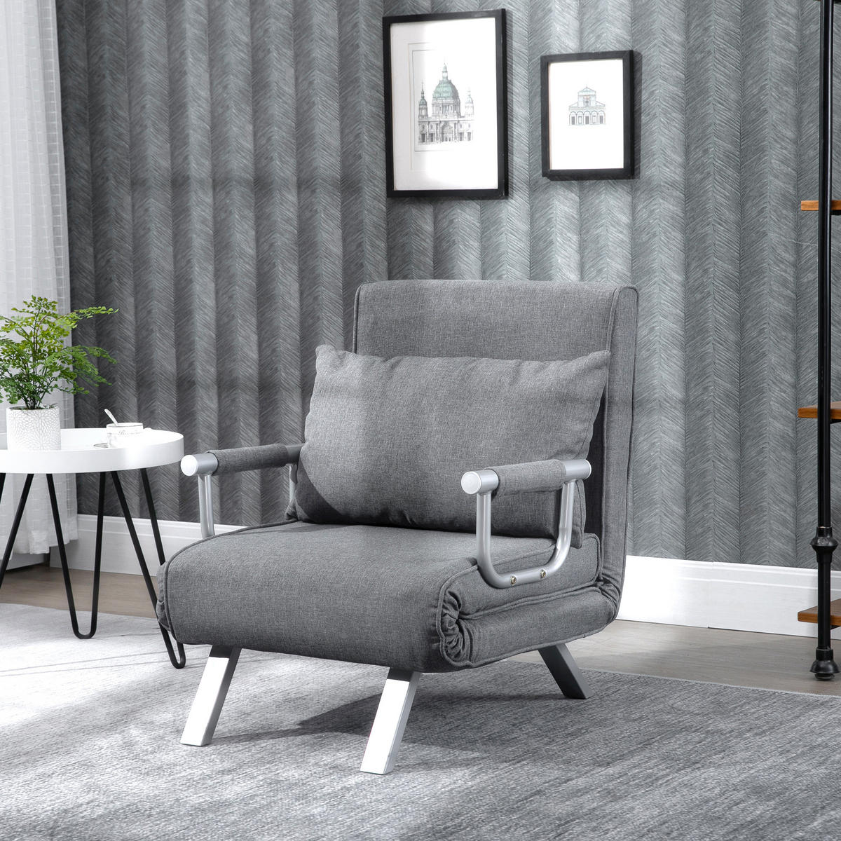 3-IN-1 Schlafsofa Schlafsessel Armlehne Klappbett Gästebett Chaiselongue Grau - Hellgrau, Kunststoff (69/80/65cm) - HOMCOM