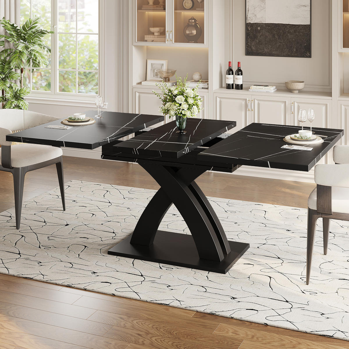 ESSTISCH Ausziehbar 120-160x80Cm Holz Schwarz 6 Personen - Schwarz, Metall (80/120/75cm) - FLIEKS