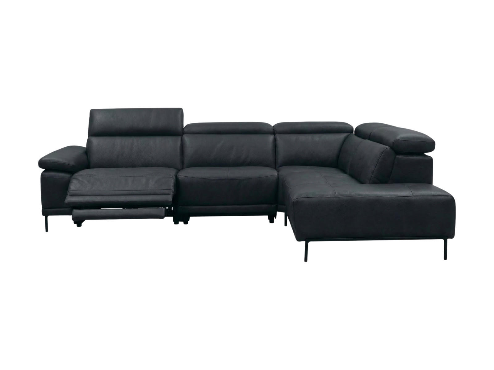 ECKSOFA Linus Echtleder mit 1 x Relaxfunktion Schwarz - Schwarz, Leder/Metall (262/220cm)