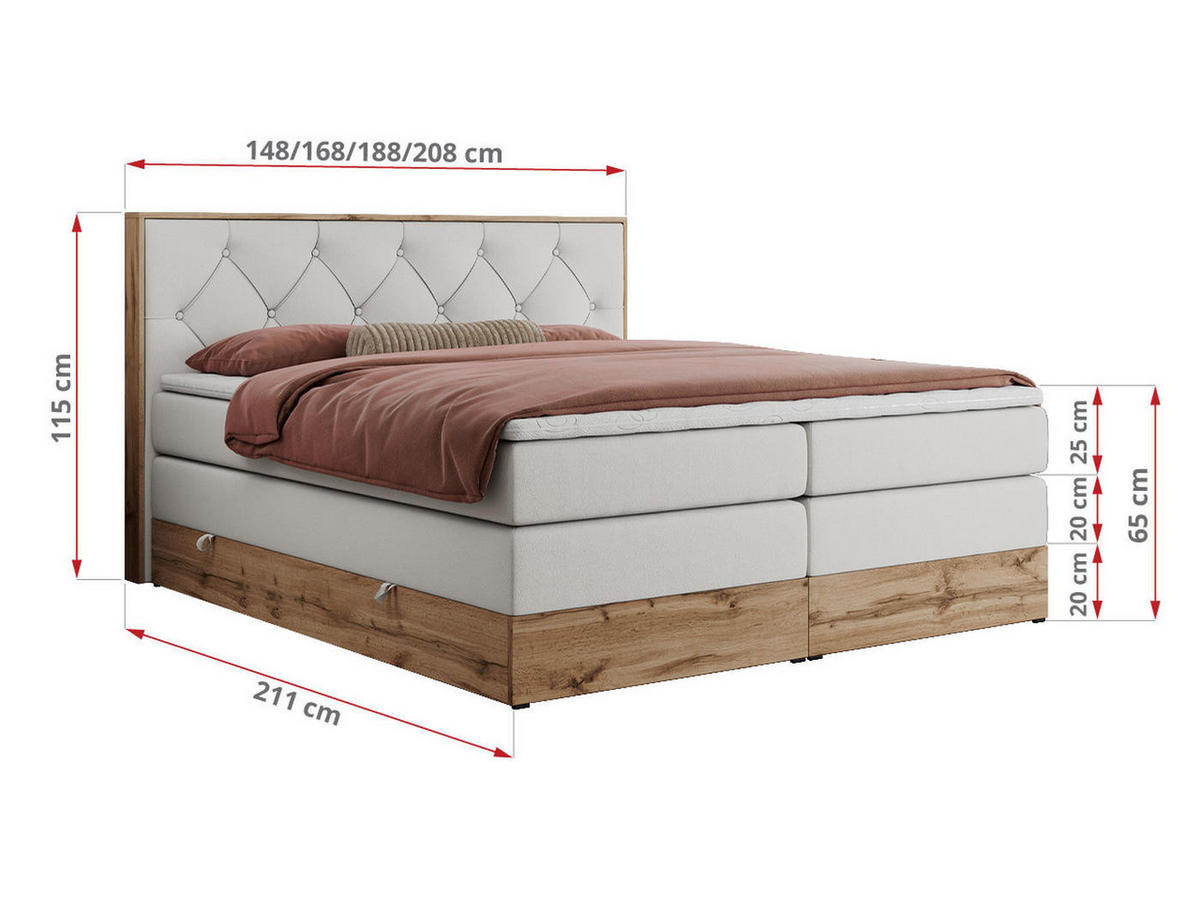 BOXSPRINGBETT VENETO KING 200/200 Weiß Kunstleder - H3 - Weiß, Holz/Textil (200/200cm) - MKS