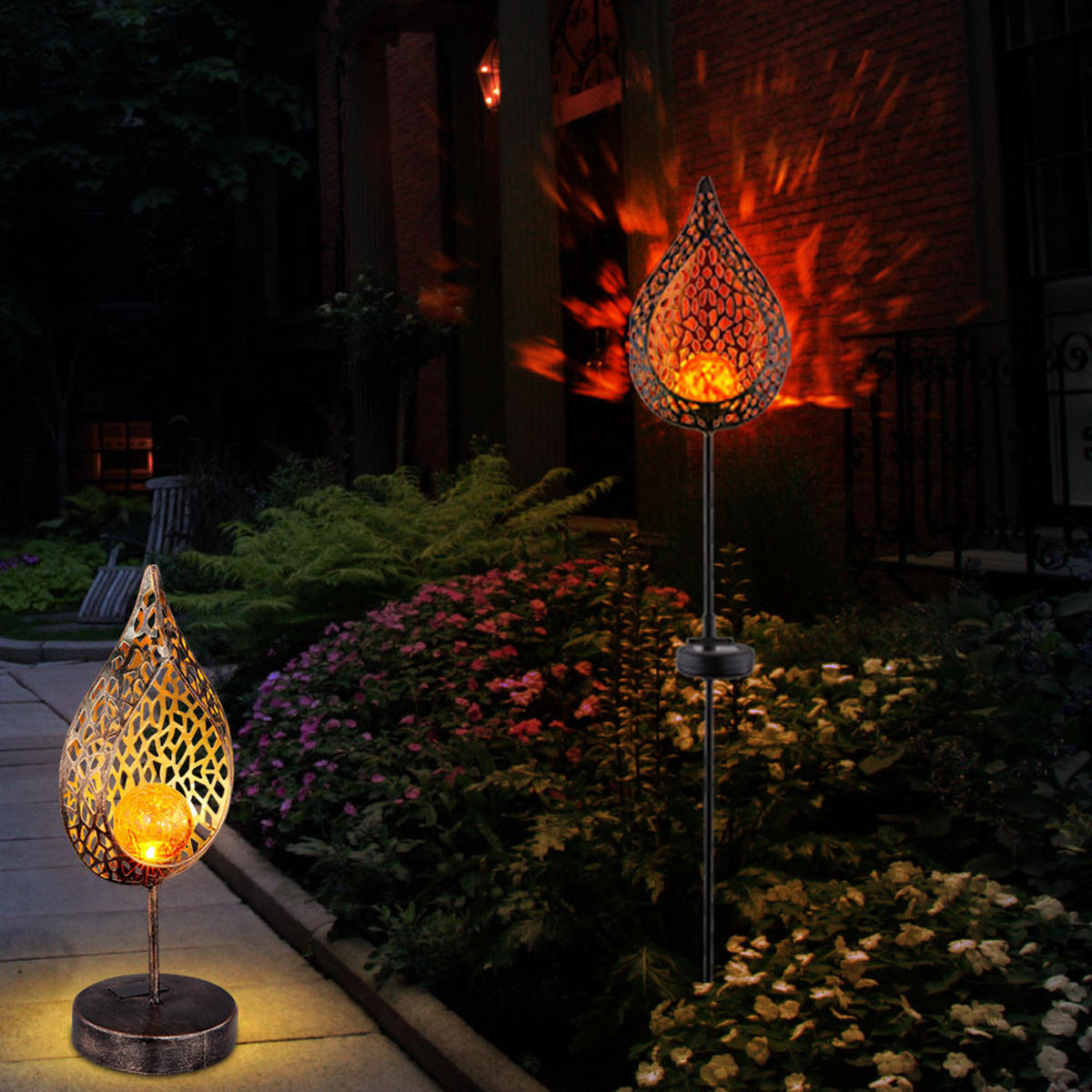 LED AUSSENLEUCHTE Flammen Design Bunt 2er Set - Multicolor, Glas (16/7/90cm) - Globo Lighting