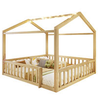 KINDERBETT 90/190 cm & 180/190 cm in Natur mit LED und Gitter Kiefernholz Hausbett - Naturfarben, Holzwerkstoff (90/190cm) - STILVORA