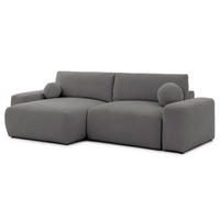 ECKSOFA Puffy mit Schlaffunktion und Bettkasten - besonders weich und puffig aus Taupe Webstoff - Ottomane links - Taupe/Schwarz, Holz/Kunststoff (138/266cm) - S-Style Möbel