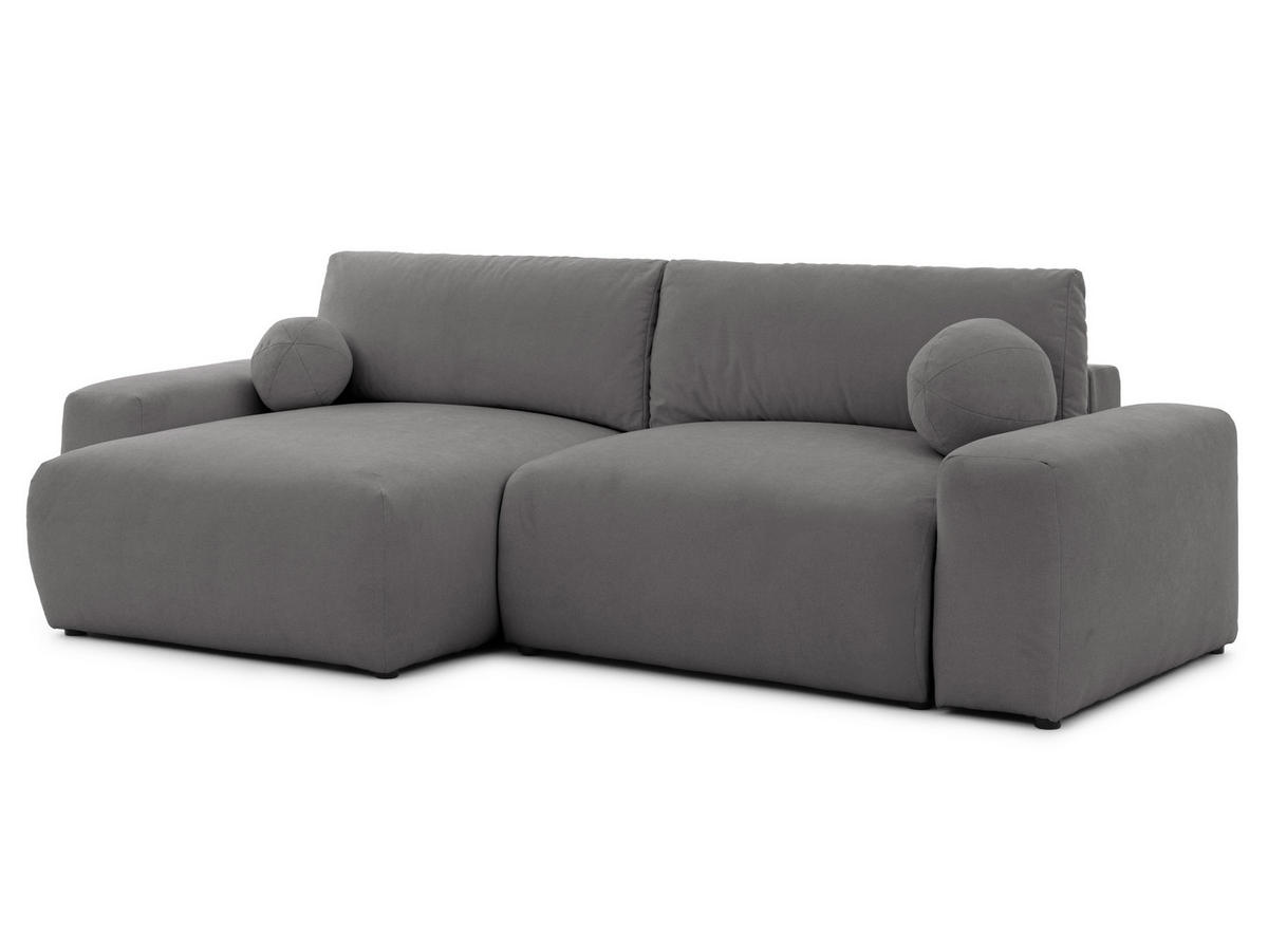 ECKSOFA Puffy mit Schlaffunktion und Bettkasten - besonders weich und puffig aus Taupe Webstoff - Ottomane links - Taupe/Schwarz, Holz/Kunststoff (138/266cm) - S-Style Möbel
