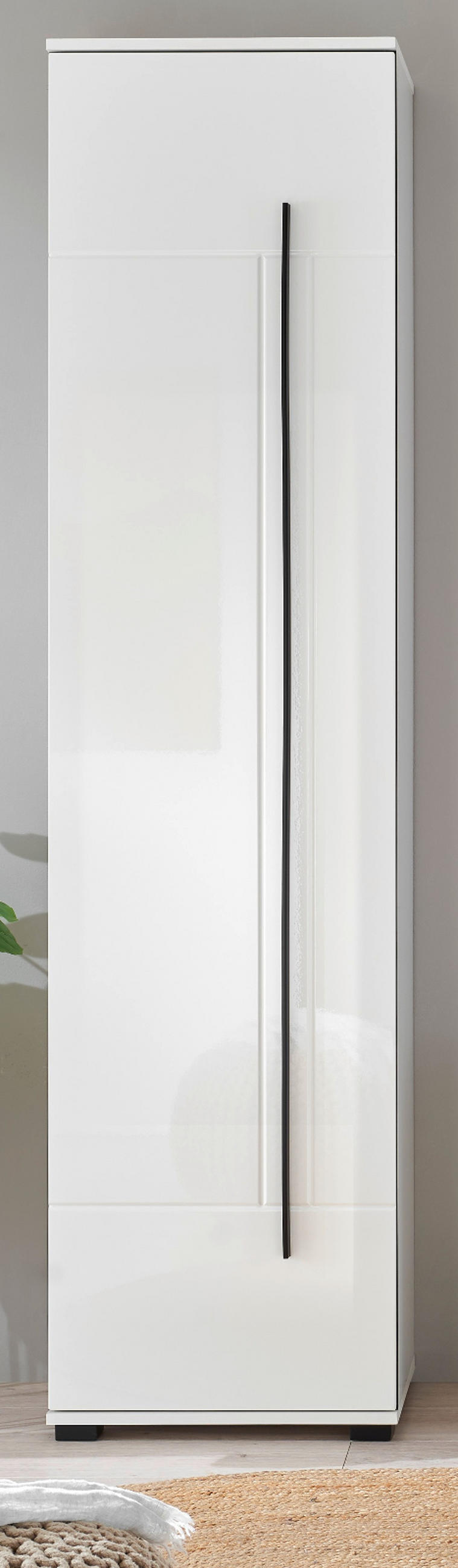 SCHUHSCHRANK weiß Hochglanz 50 x 200 cm, Stauraumschrank mit 6 Fächern - Weiß Hochglanz/Schwarz, Holzwerkstoff/Kunststoff (50/200/39cm) - Furn.Design