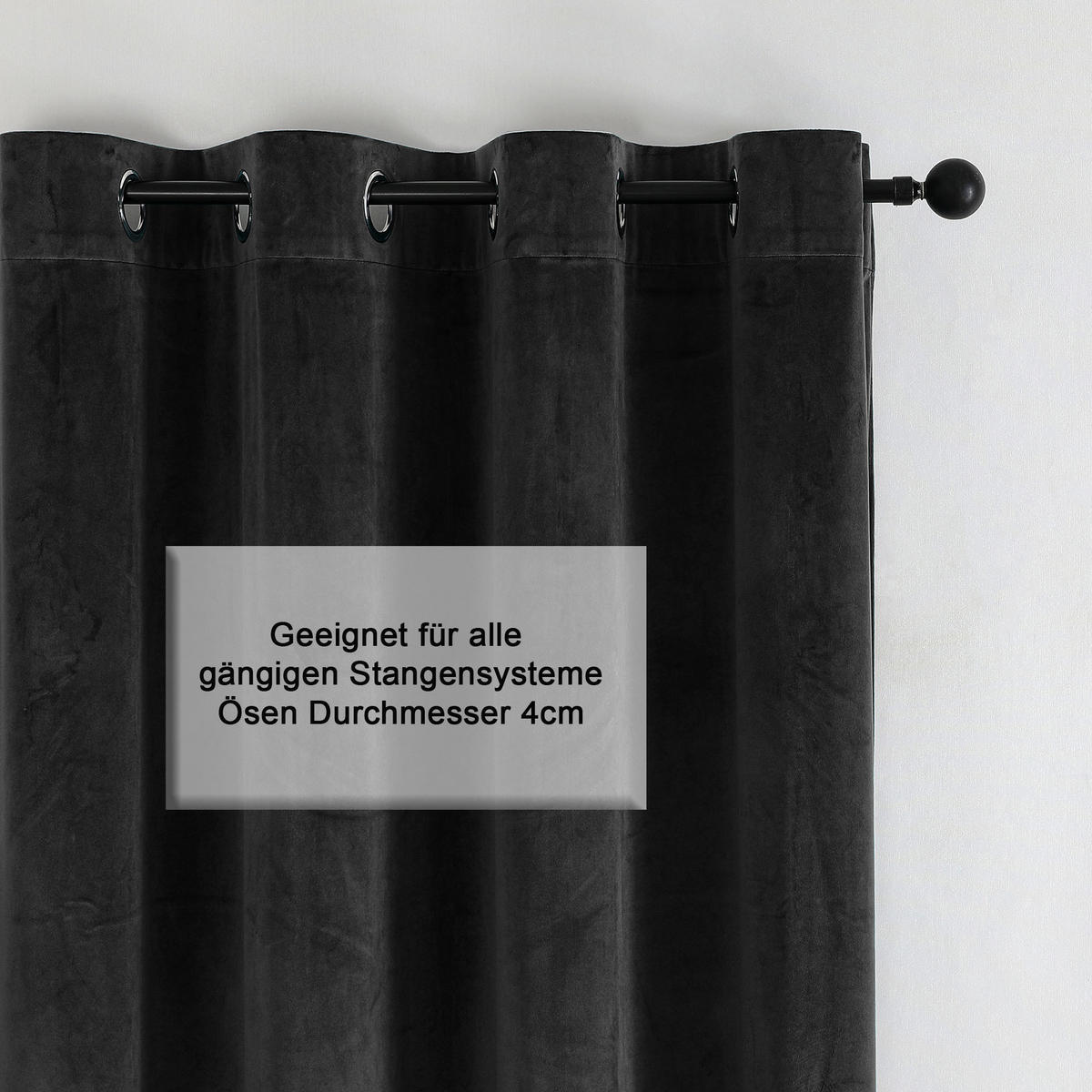 VORHANG Ösen Samt 300/245 cm Schwarz - Schwarz, Textil (300/245/245cm) - TiborTex