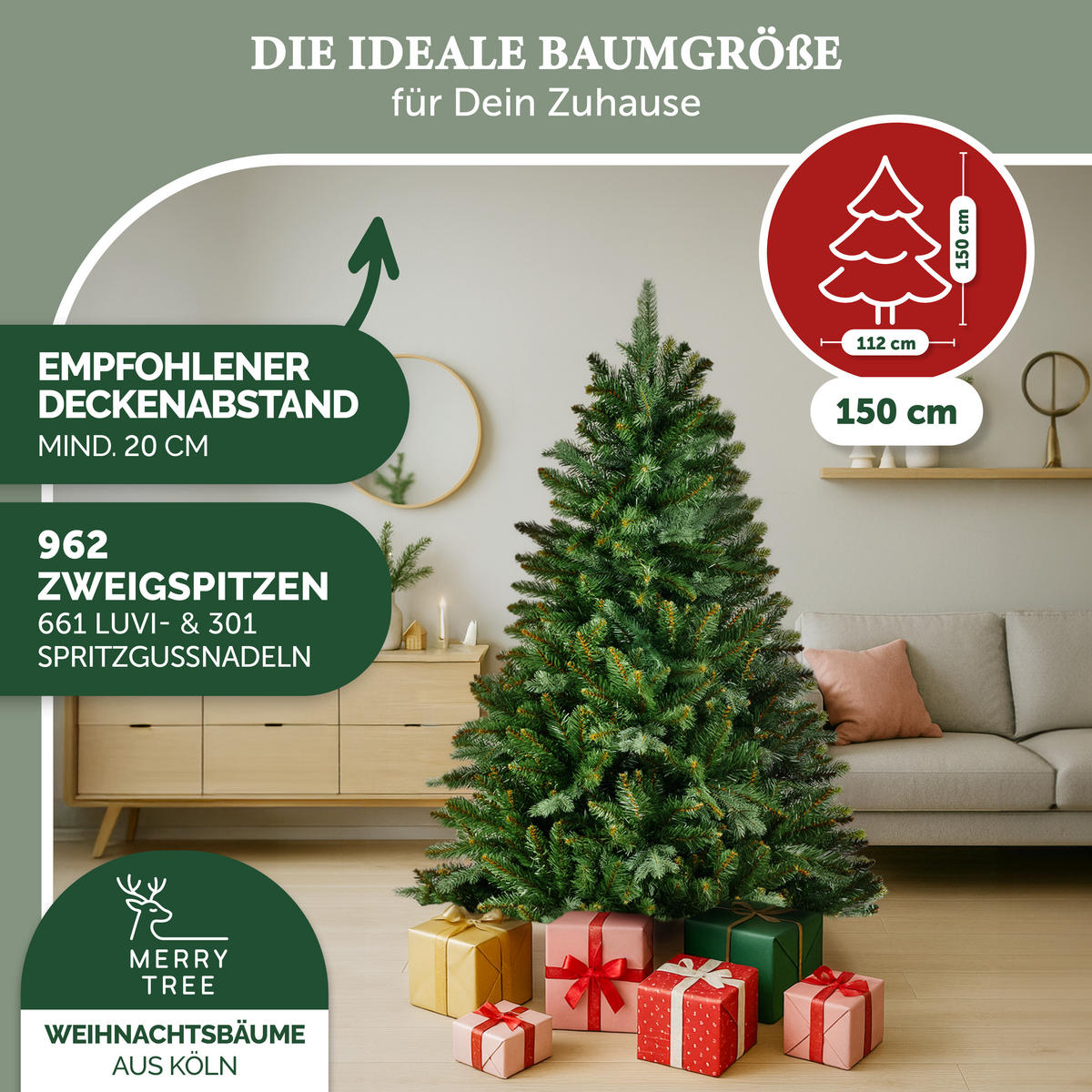 WEIHNACHTSBAUM aus PE & PVC Mix, 150 cm - Grün, Kunststoff (150cm) - Merry Tree