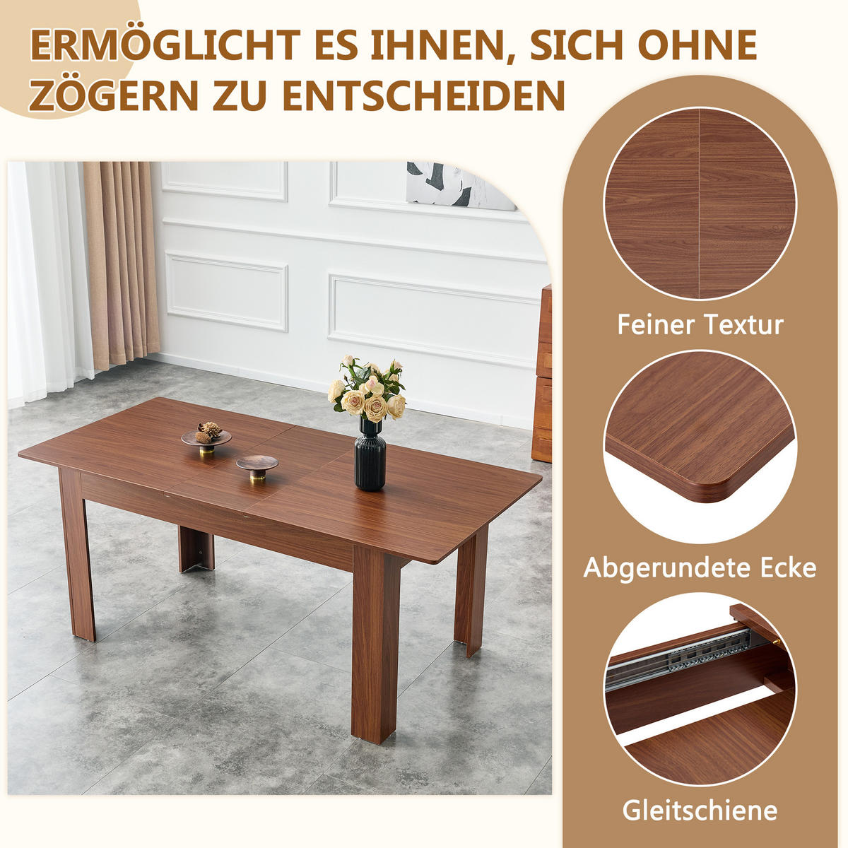 AUSZIEHTISCH Nussbaumfarben 220/88.5/77 cm - Walnussfarben, Holz (88.5/220/77cm) - PANGIVO