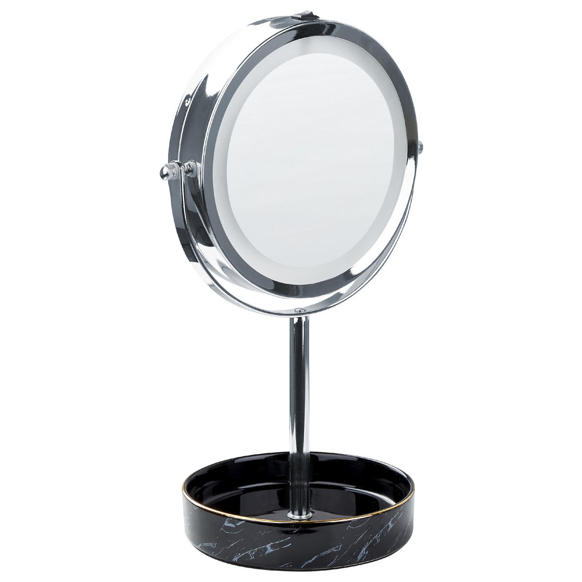 KOSMETIKSPIEGEL silber/schwarz mit LED-Beleuchtung 20 cm Savoie - Silberfarben/Schwarz, Metall (20/34/15cm) - Beliani