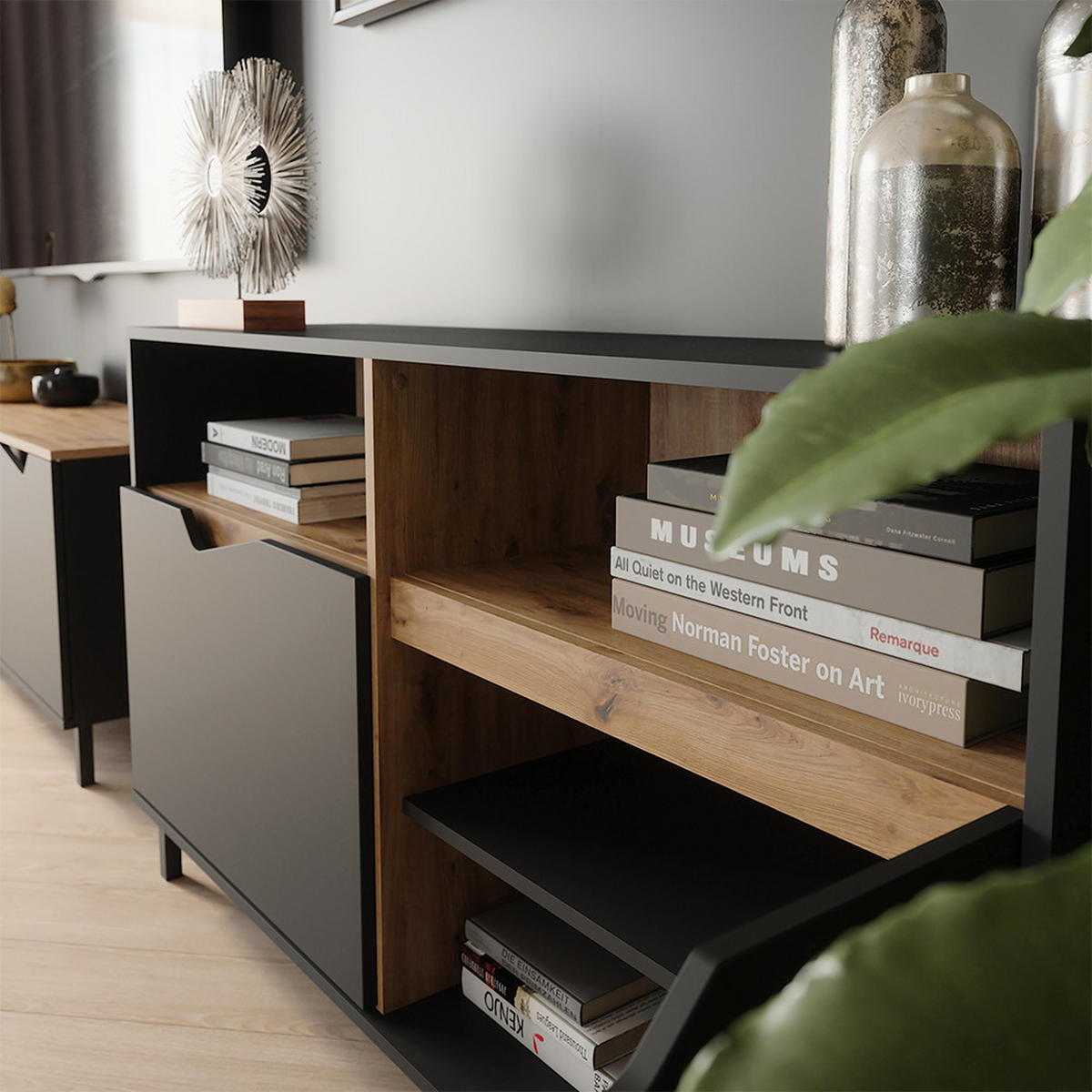 KREDENC Marelle Antracit/Artisan - antracitová, kompozitní dřevo (140/81.3/38cm) - Vicco