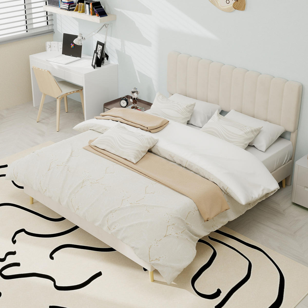 POLSTERBETT 140x200 cm ohne Stauraum beige - Beige, Textil (140/200cm) - LEBENLANG