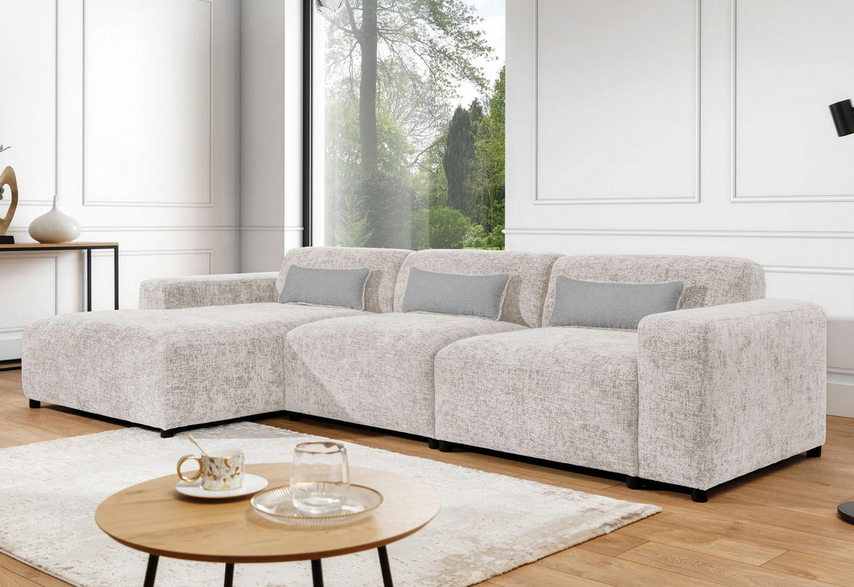 ECKSOFA L Form Jughlio Beige 331/165/75 cm Links mit Schlaffunktion - Beige/Schwarz, Kunststoff/Textil (165/331cm) - AX Living