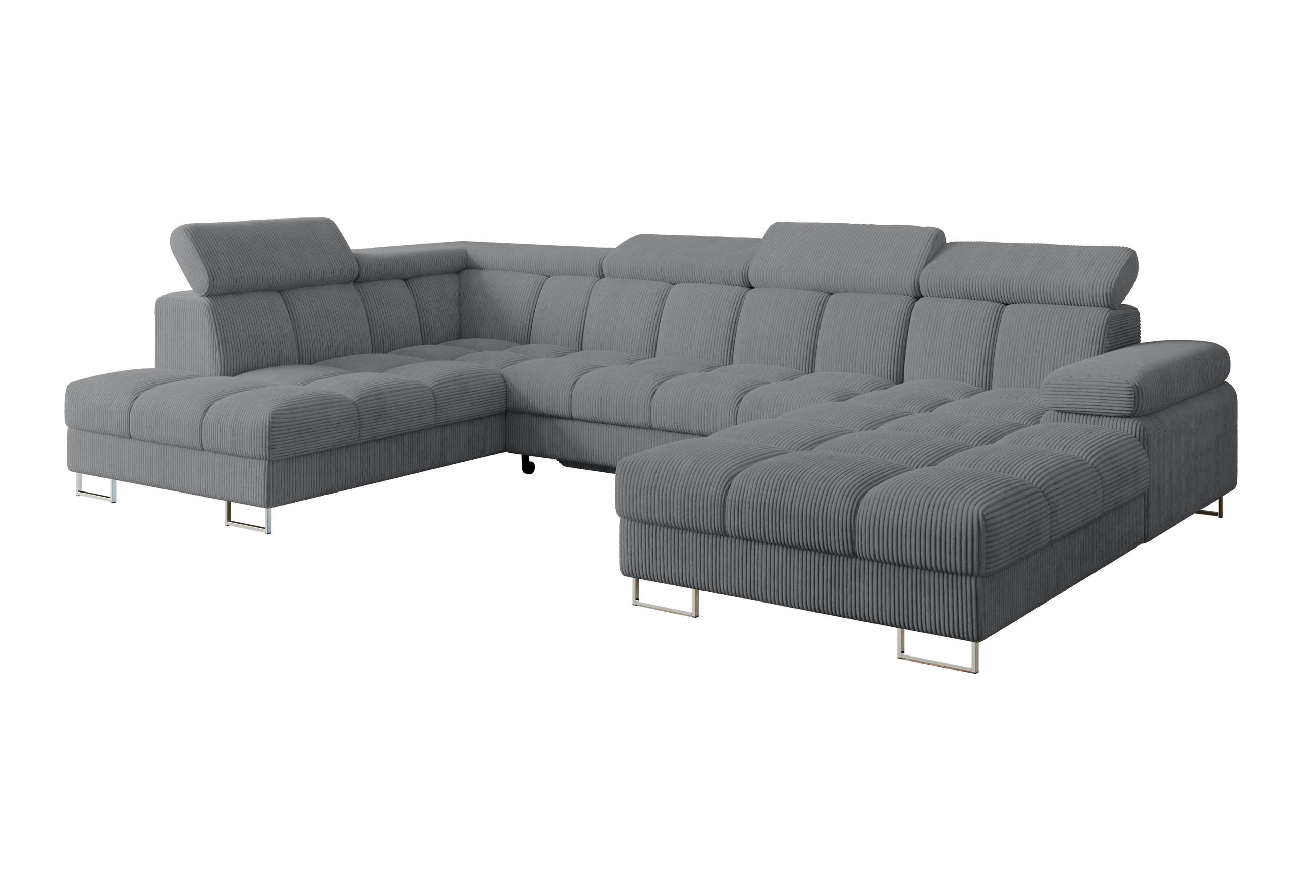 WOHNLANDSCHAFT mit Schlaffunktion und Bettkasten Ottomane Links COMA U 345x203x79 Dunkelgrau Cord - Graphitfarben, Holzwerkstoff/Textil (345/79/203cm) - ALTDECOR