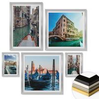 WANDBILDER 5er Set - 50x50 cm & 20x30 cm & 40x60 cm Silberner Rahmen - Küchenutensilienmuster Blätter - Silberfarben, Kunststoff (40/60cm) - ArtPrintCave