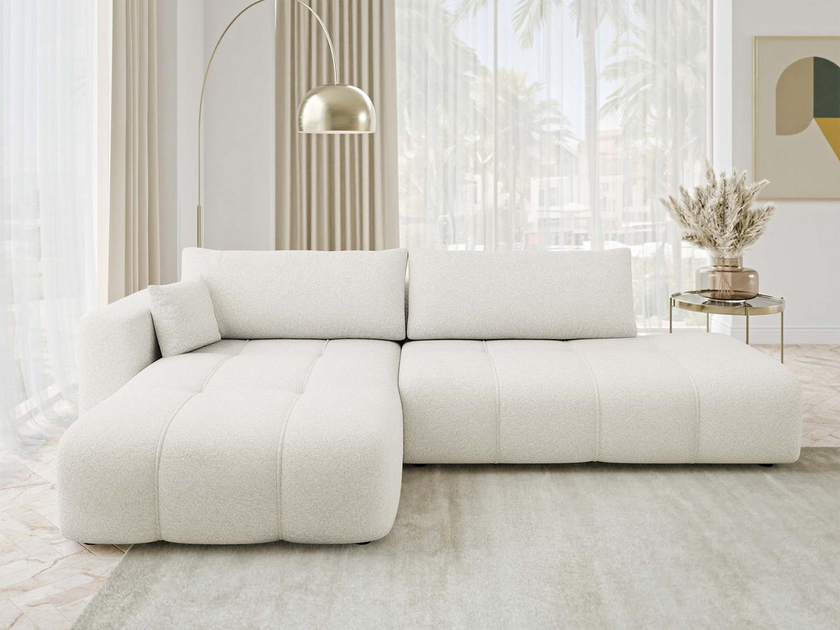 ECKSOFA Furyn O Boucle, Seite: Links - Creme/Schwarz, Holzwerkstoff/Kunststoff (262/145cm) - MIRJAN24
