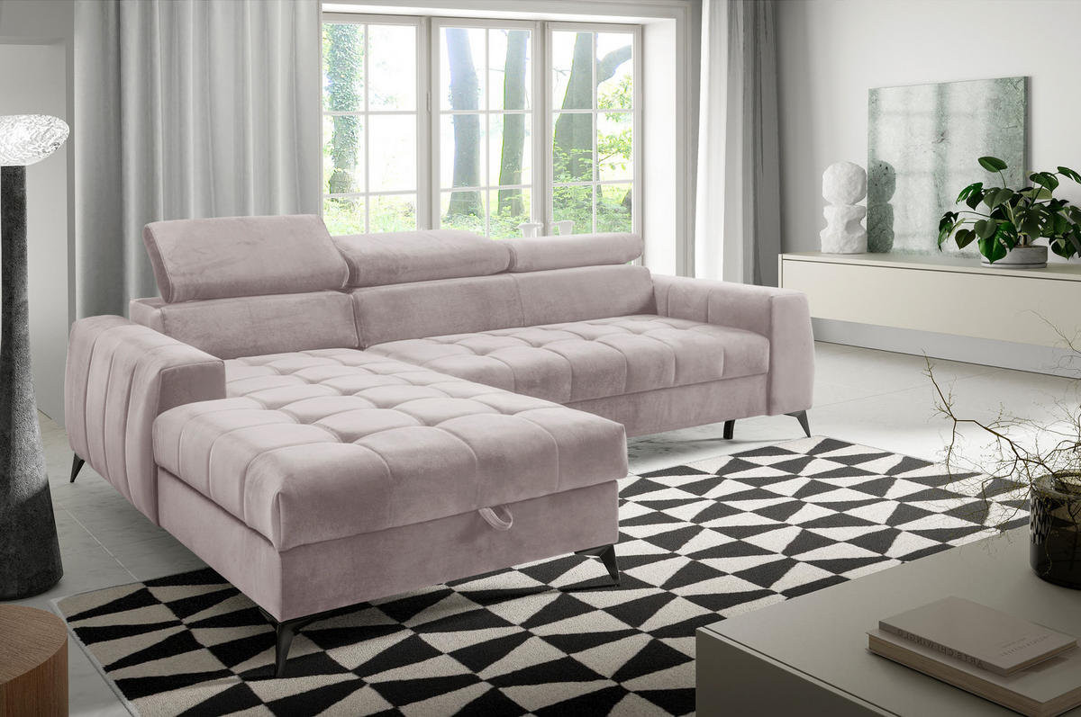 ECKSOFA L Form Arkucio Mini Beige 260/200/95 cm Links mit Schlaffunktion - Beige/Schwarz, Textil/Metall (200/260cm) - AX Living