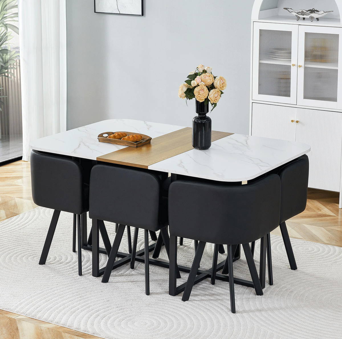 ESSTISCH-SET ausziehbar für 4-6 Personen Naturholz Schwarz - Schwarz, Metall (100/79/150cm) - Meubliv