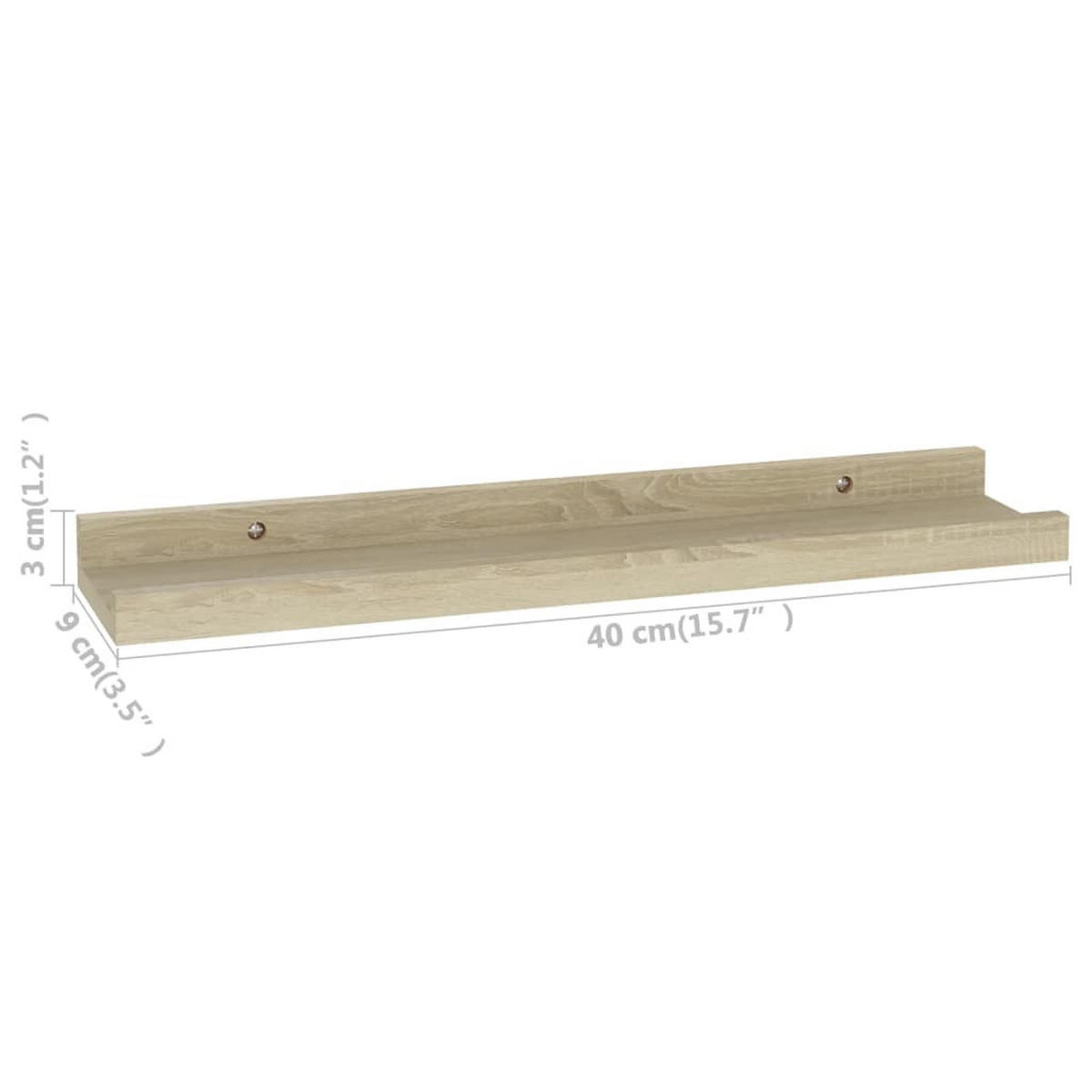 WANDREGALESET 2-tlg. 40/9/3 cm aus MDF Sonoma-Eiche Max. Belastbarkeit 5 KG - Sonoma Eiche, Holzwerkstoff (40/3/9cm) - vidaXL