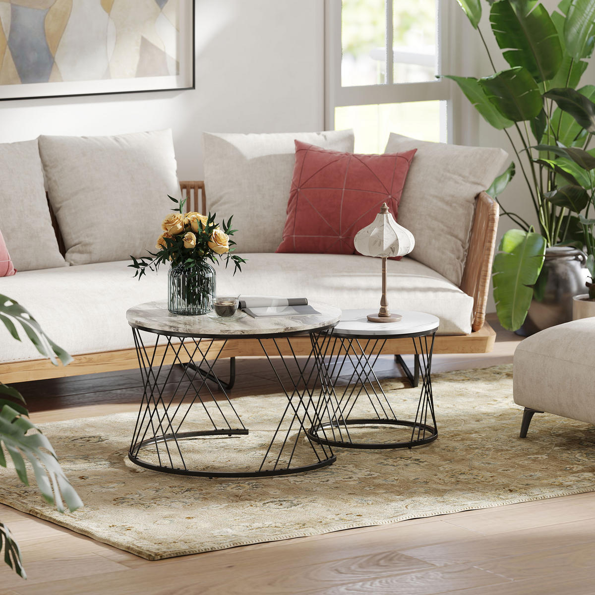 SOFFBORDSUPPSÄTTNING, 2-delad, spånskiva, metall, grå+vit+svart - Svart/Multicolor, Träbaserade material/Metall (70/70/46.5cm) - HOMCOM