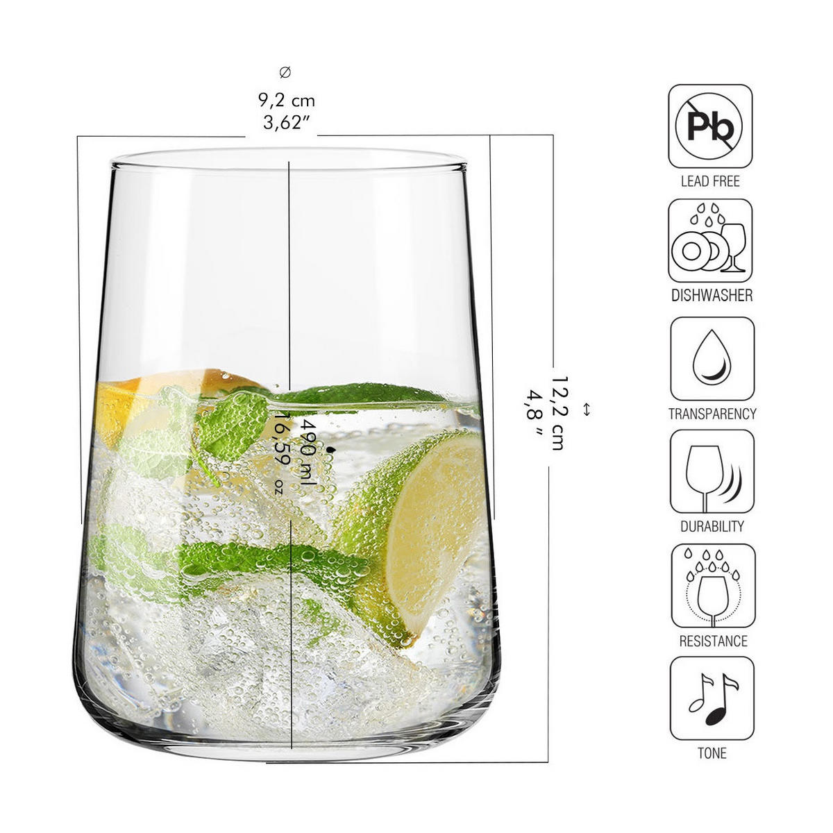 WASSERGLÄSER, 6er-Set, 490 ML - Transparent, Glas (0.58L) - Krosno Glass