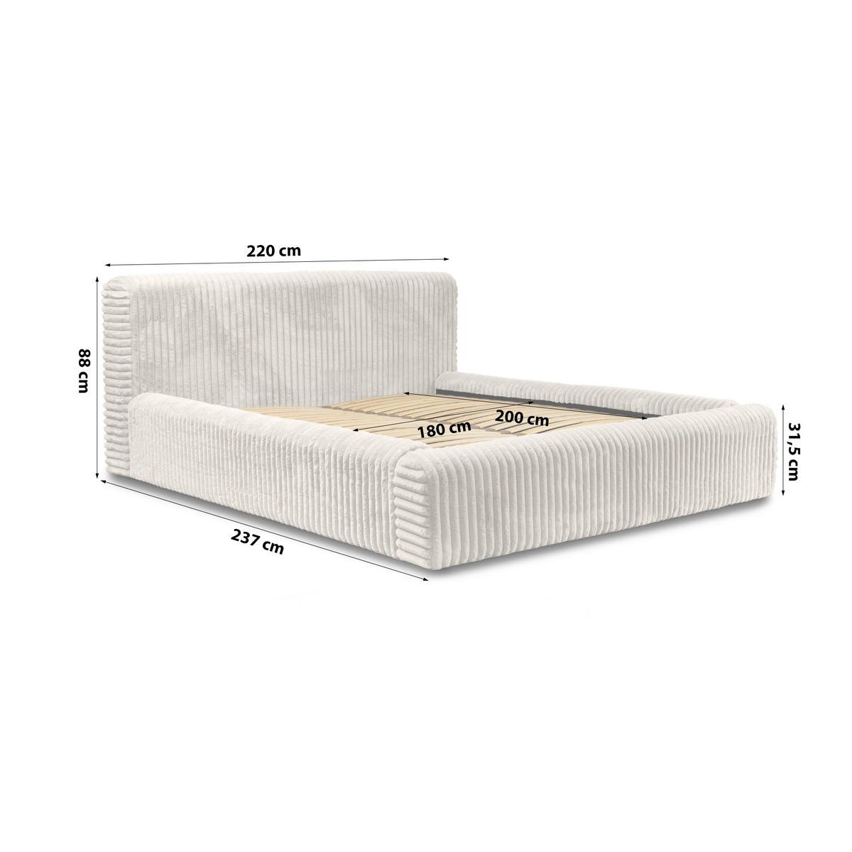 POLSTERBETT aus Strickmaterial Kostar 180x200 cm, Creme - Creme, Textil (180/200cm) - Fedve