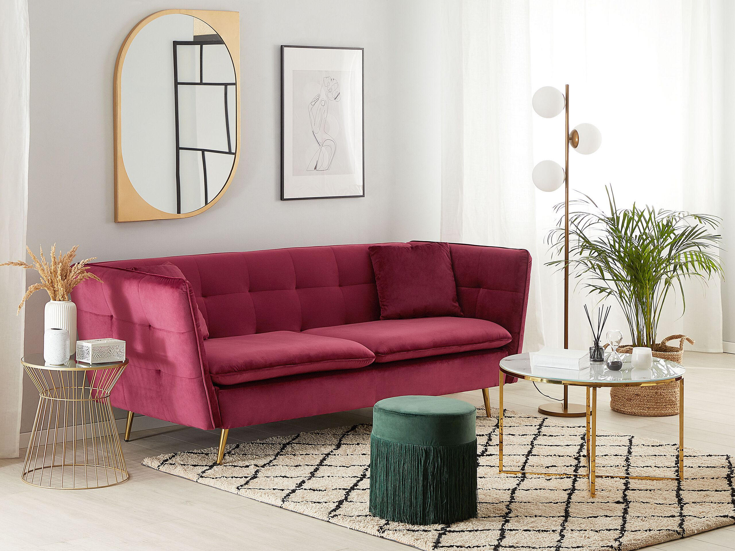 3-SITZER-SOFA Samtstoff Dunkelrot Frederica - Dunkelrot, Textil (200/77/80cm) - Beliani
