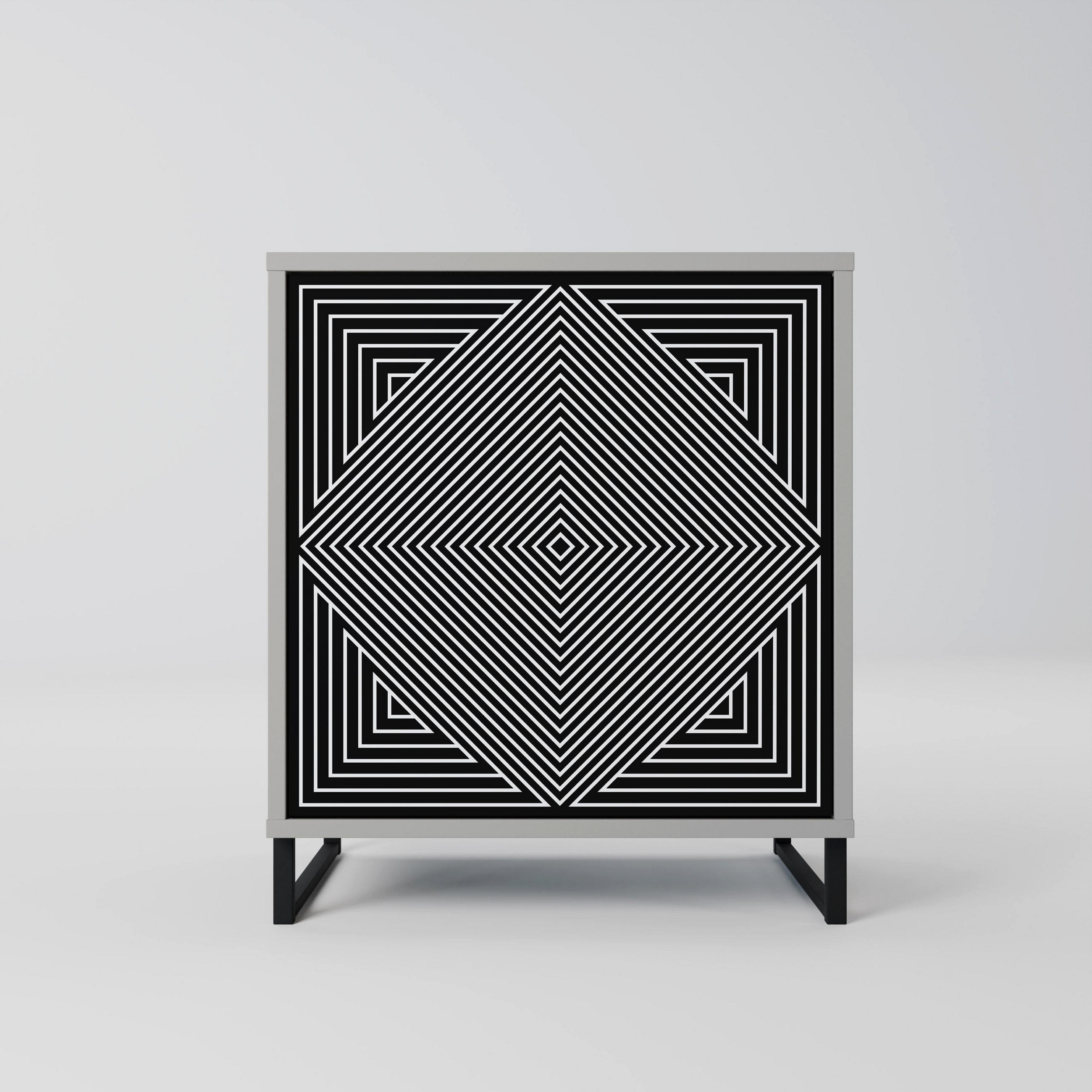 SIDEBOARD POLYGON ILLUSION, Grau, 57,5x42x67,5 cm, Schwarze Metall-Rahmenfüße - Multicolor/Schwarz, Holzwerkstoff/Metall (57.5/67.5/42cm) - SpaceRebels