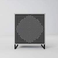 SIDEBOARD POLYGON ILLUSION, Grau, 57,5x42x67,5 cm, Schwarze Metall-Rahmenfüße - Multicolor/Schwarz, Holzwerkstoff/Metall (57.5/67.5/42cm) - SpaceRebels