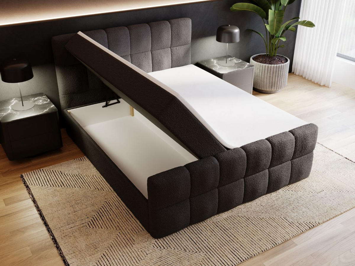 BOXBETT Alicante 180x200 Bouclé-Stoff Schwarz - Schwarz, Holz/Textil (180/200cm) - Graingold