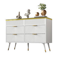 KOMMODE mit 6 Schubladen, braune Glasoberfläche und weißer Korpus, Metallgriffe, 120x40x76 cm, Weiß - Weiß, Holzwerkstoff (40/76/120cm) - Modfu
