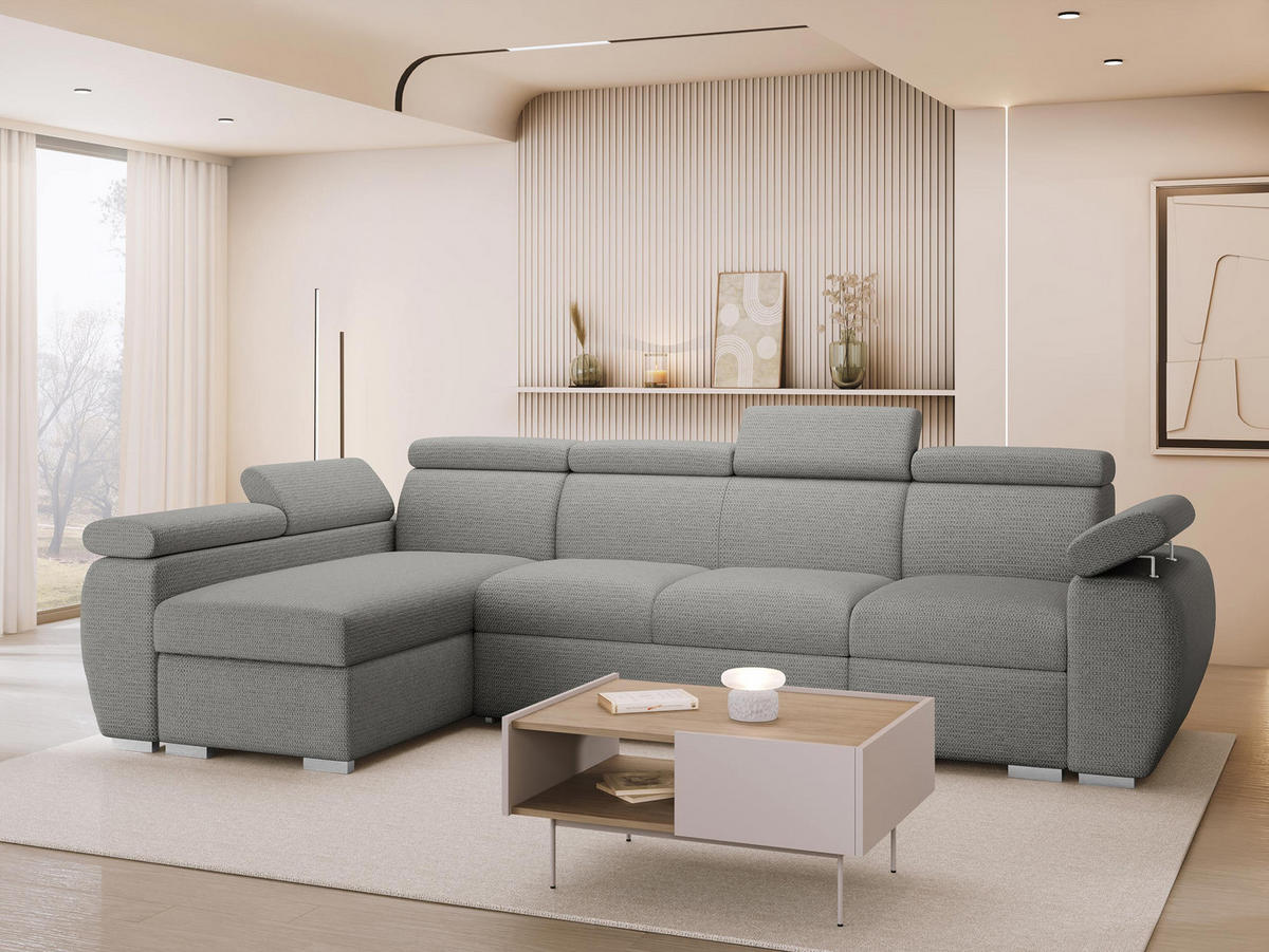ECKSOFA Boston LCP, Seite: Links LCP+2R+1P(65) - Greige/Silberfarben, Holz/Textil (320/170cm) - MIRJAN24