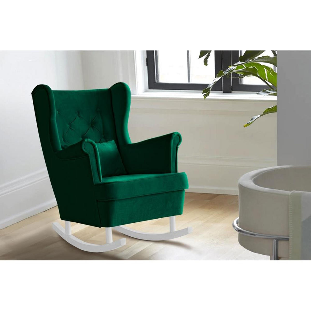 SCHAUKELSTUHL Fabio grün mit Weiß Beinen - Dunkelgrün/Weiß, Textil (82/103/108cm) - Beautysofa