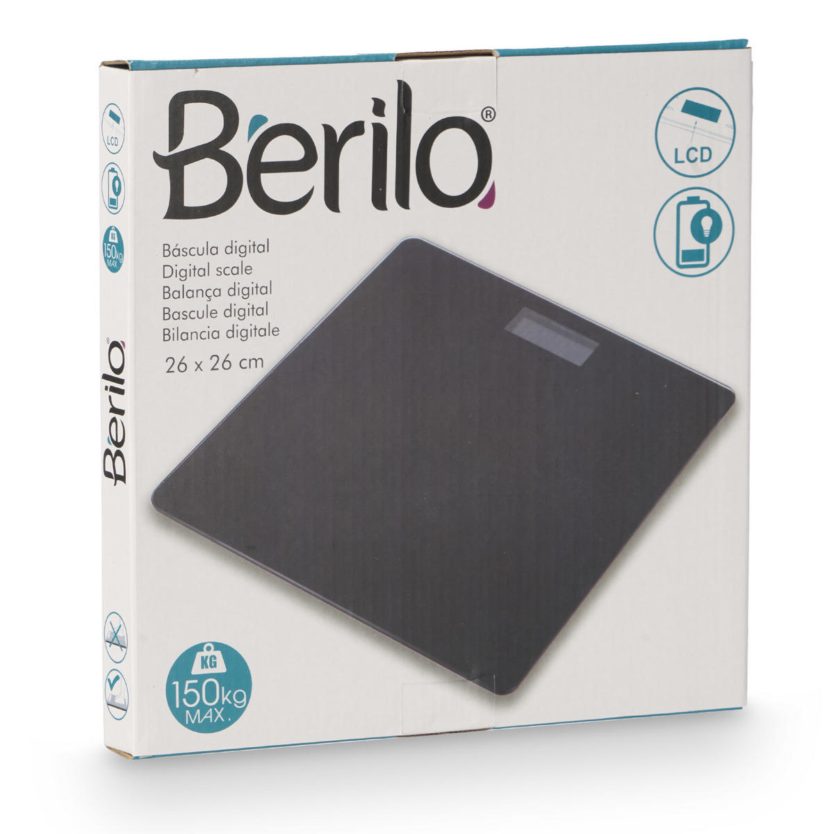 PERSONENWAAGE bis 150 kg - Schwarz, Glas (26/26/2cm) - Berilo