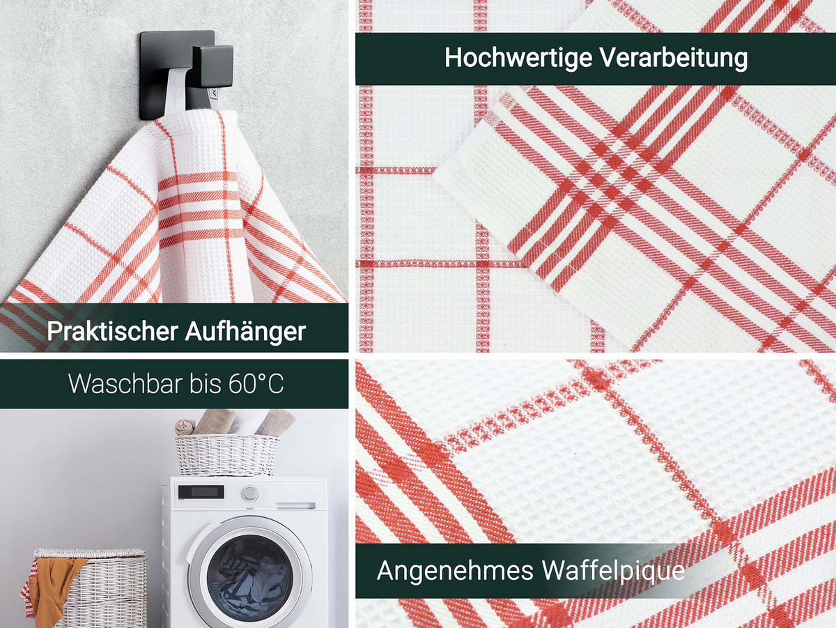 GESCHIRRTÜCHER, 5er-Set, 50x70 cm, 100% Baumwolle, Rot - Rot, Textil (50/70cm) - Zollner