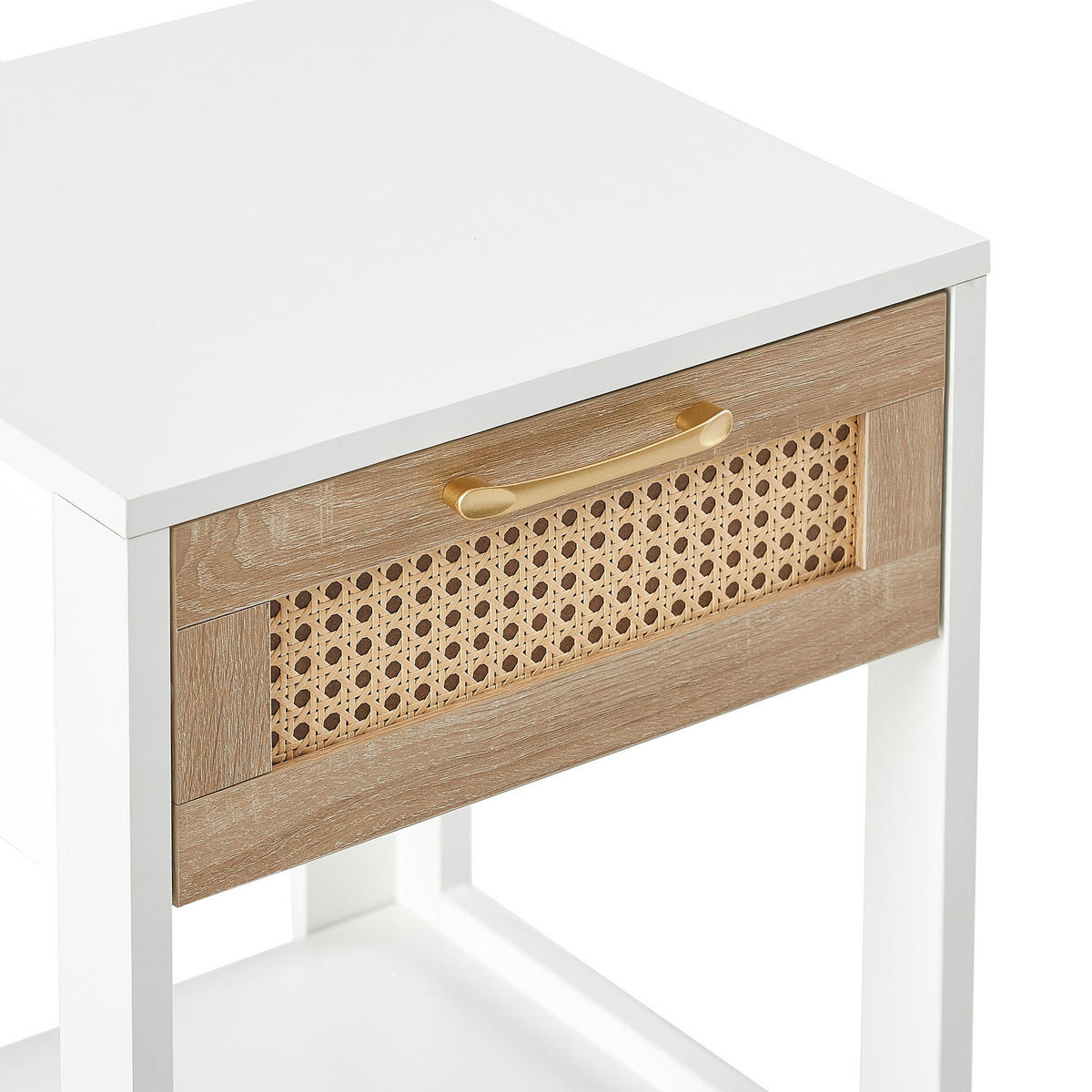 BEISTELLTISCH 40/40/55cm Rattan Nachtisch mit Schublade,Weiß - Weiß, Holz (40/40/55cm) - LVHOM