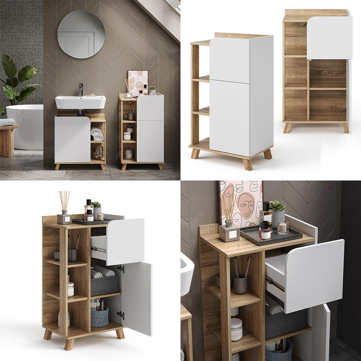 UNTERSCHRANK Karen Sonoma/Weiß 50 x 90 cm mit Tür und Schublade - Weiß/Sonoma Eiche, Holzwerkstoff (50/90/35cm) - Vicco