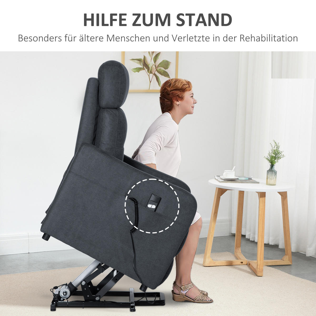 SESSEL mit Aufstehhilfe, Polyester, Grau - Grau, Kunststoff (94/104/71cm) - HOMCOM