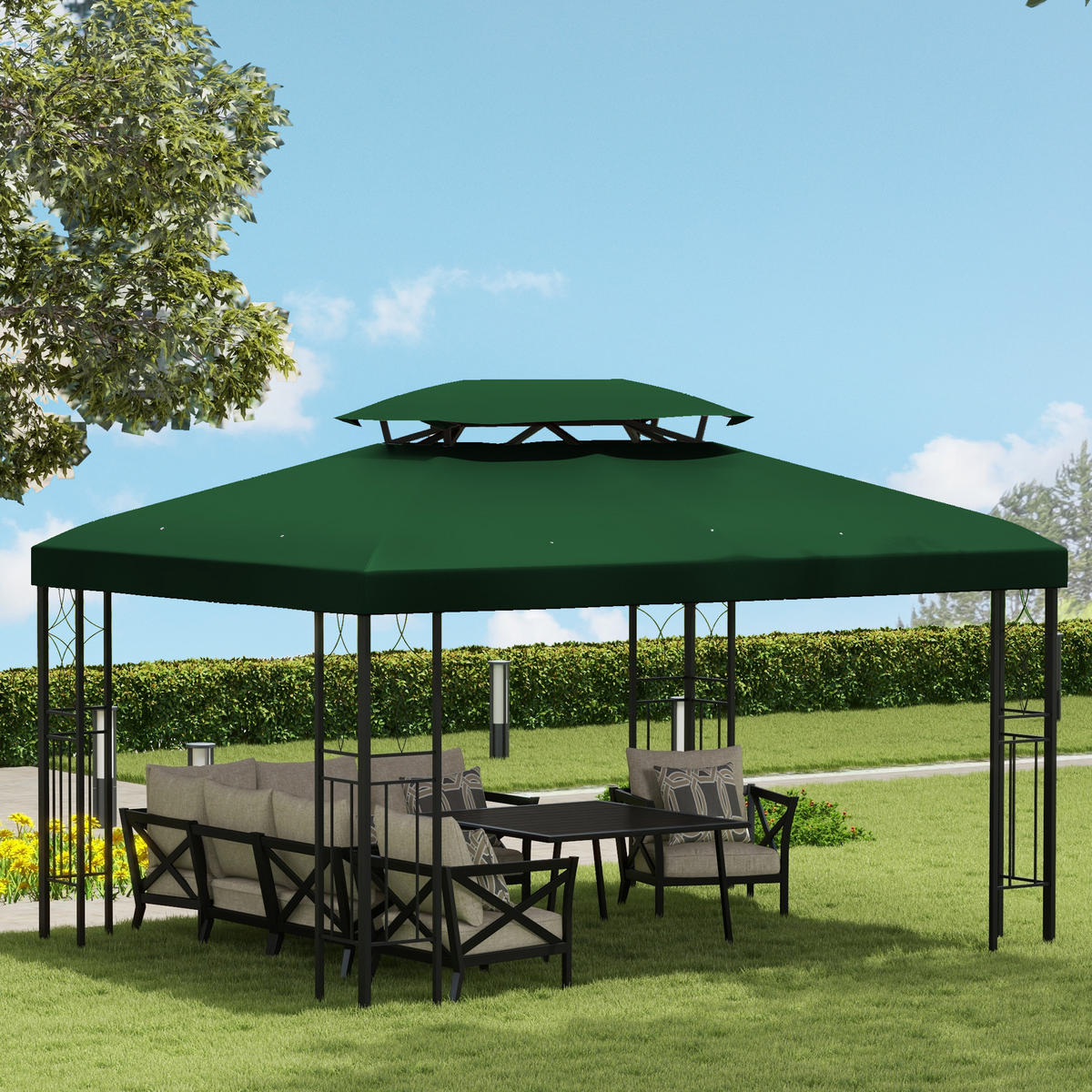 PAVILLON-ERSATZDACH von Outsunny 3x4 m, Doppeldach-Design, wetterfestes Polyester-Ersatzteil für Partyzelt und Gartenpavillon, Grün - Grün, Textil (300/20/400cm)