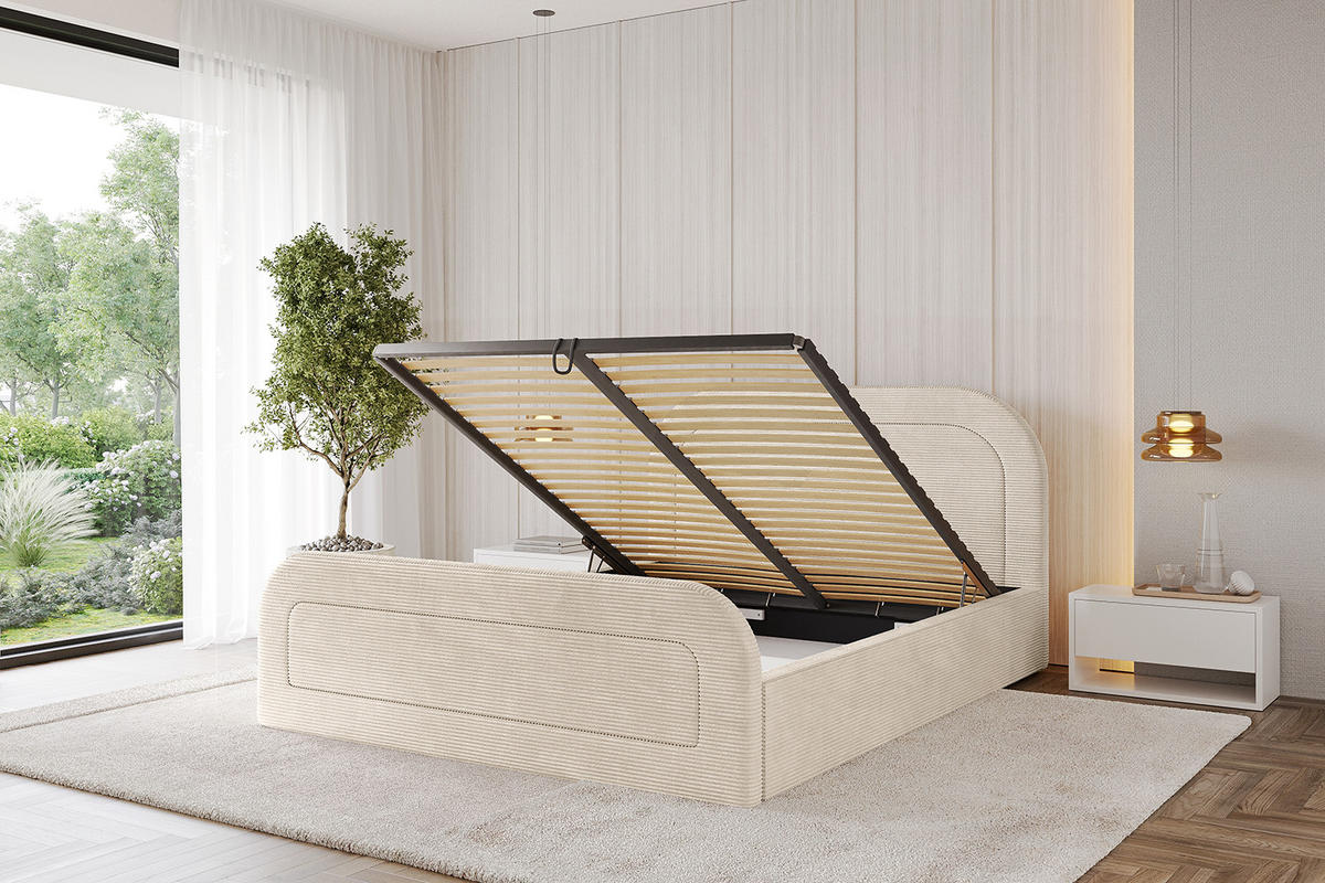 POLSTERBETT mit Bettkasten, Fußteil und Lattenrost, Boxbett ohne Matratze - LERAY-Z 180x200 Beige - Creme, Holzwerkstoff/Textil (180/200cm) - ALTDECOR