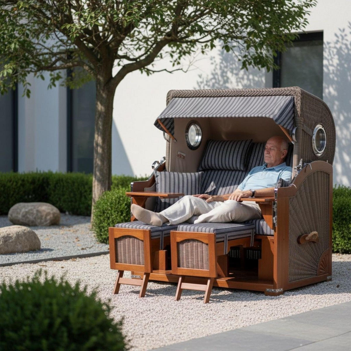 STRANDKORB XXL Düne Grande 2,5 Sitzer - Anthrazit/Braun, Metall (142/170/95cm) - Mr. Deko