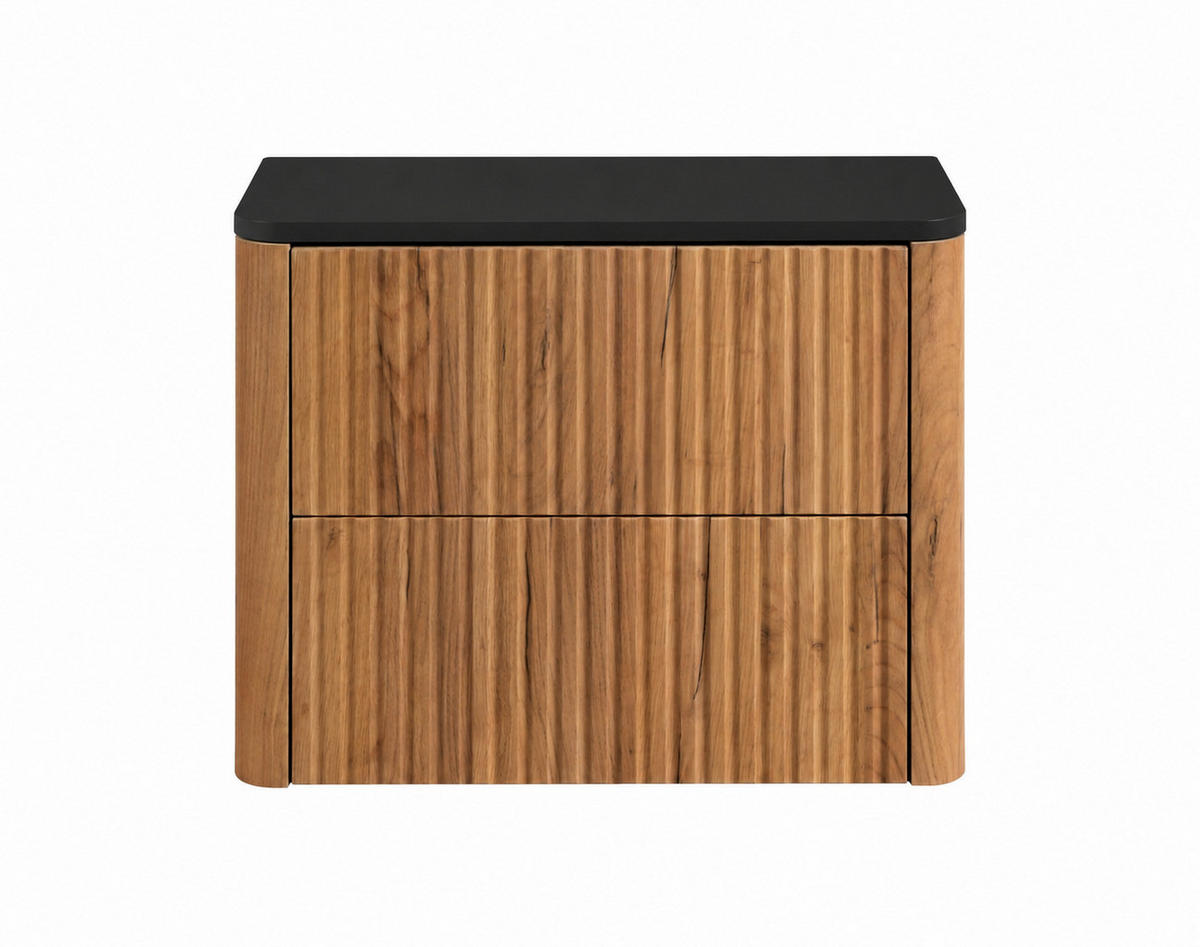 BADEZIMMERSCHRANK: Craft-Eiche, Platte Schwarz, 60,8 x 44,2 x 50 cm - Eichefarben/Schwarz, Holzwerkstoff (60.8/48.4/44.2cm) - 3XE LIVING
