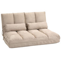 BODENSTUHL 2-in-1 Bodensessel Bett mit Rückenlehne 3 Positionen Verstellbar - Beige, Textil/Metall (73/60/102cm) - HOMCOM