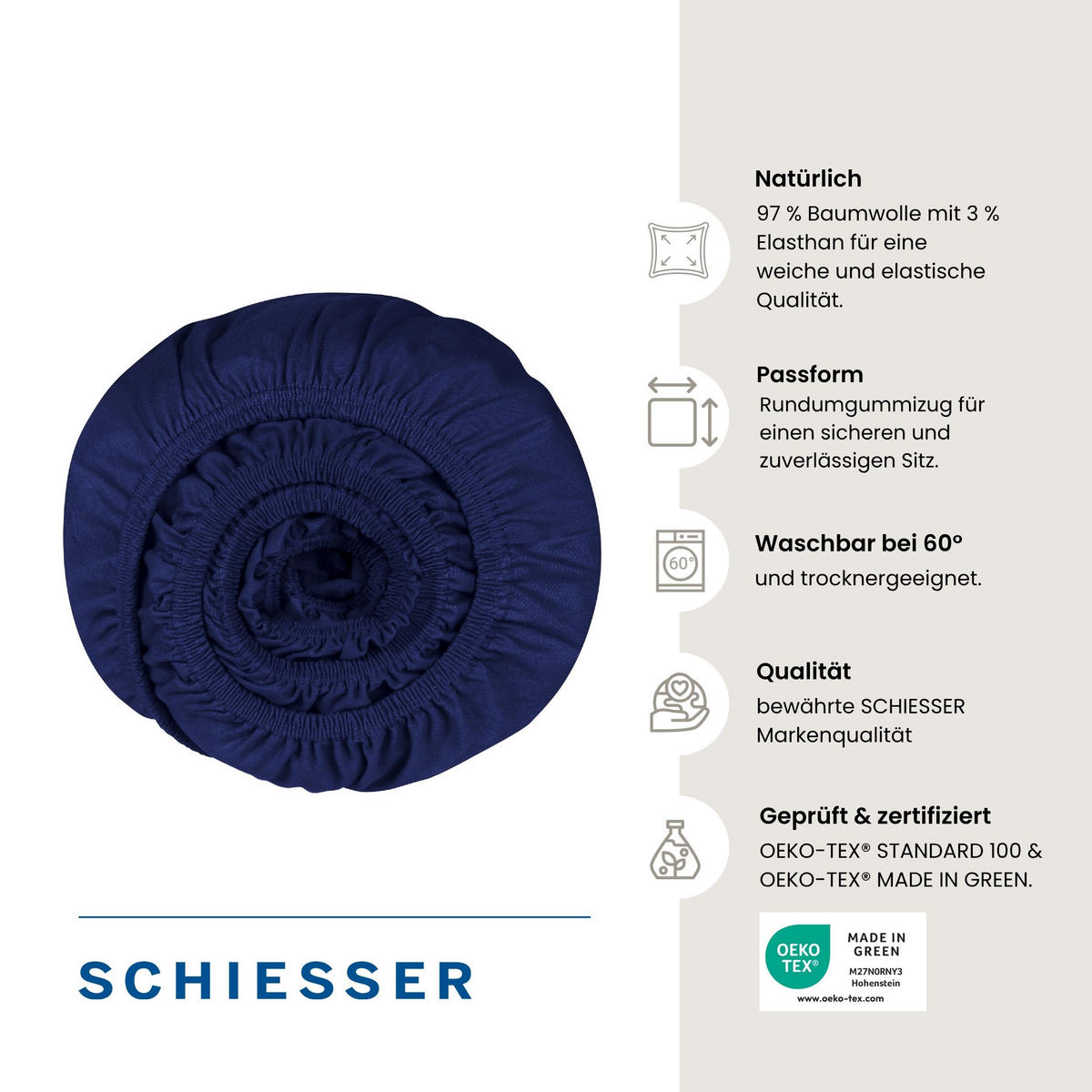 SPANNBETTLAKEN Elli 97 % Baumwolle, 3 % Elasthan 150x200 cm Dunkelblau - Dunkelblau, Textil (150/200cm) - SCHIESSER