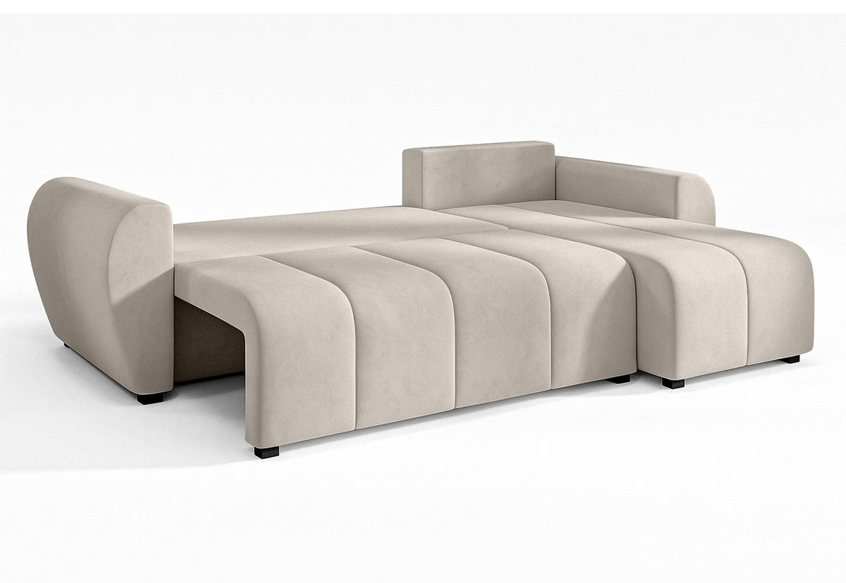 ECKSOFA L Form Malatya Beige 246/145/82 cm stilvolle mit Schlaffunktion R - Beige/Schwarz, Kunststoff/Textil (246/145cm) - AX Living