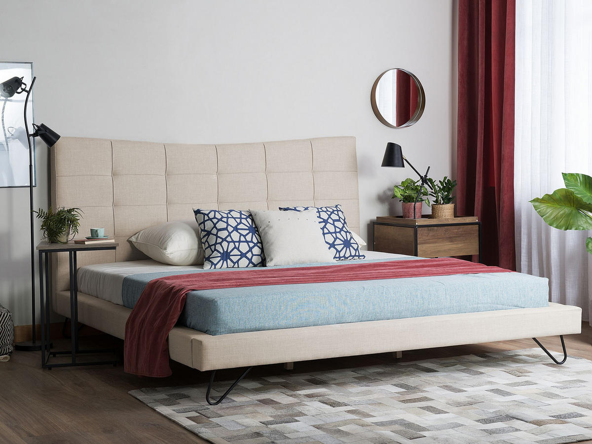 POLSTERBETT 180/200cm Helles Beige Lannion - Beige, Textil (180/200cm) - Beliani