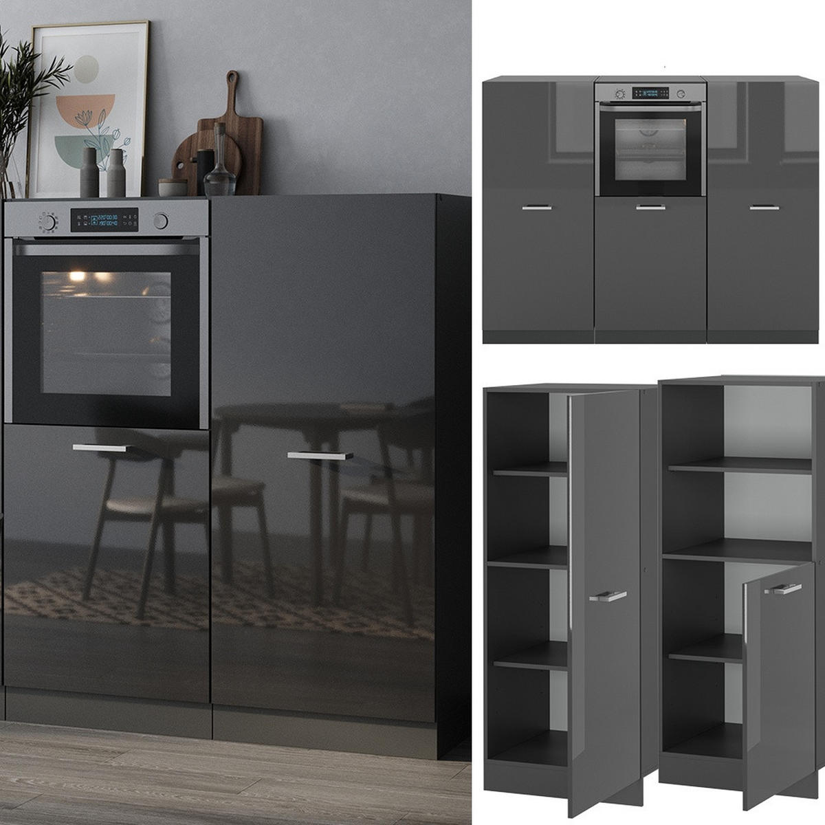 KUHINJSKI BLOK R-Line Antracit visok sijaj/antracit 180 cm brez delovne plošče - črna/visok sijaj, leseni material (180/143/46cm) - Vicco